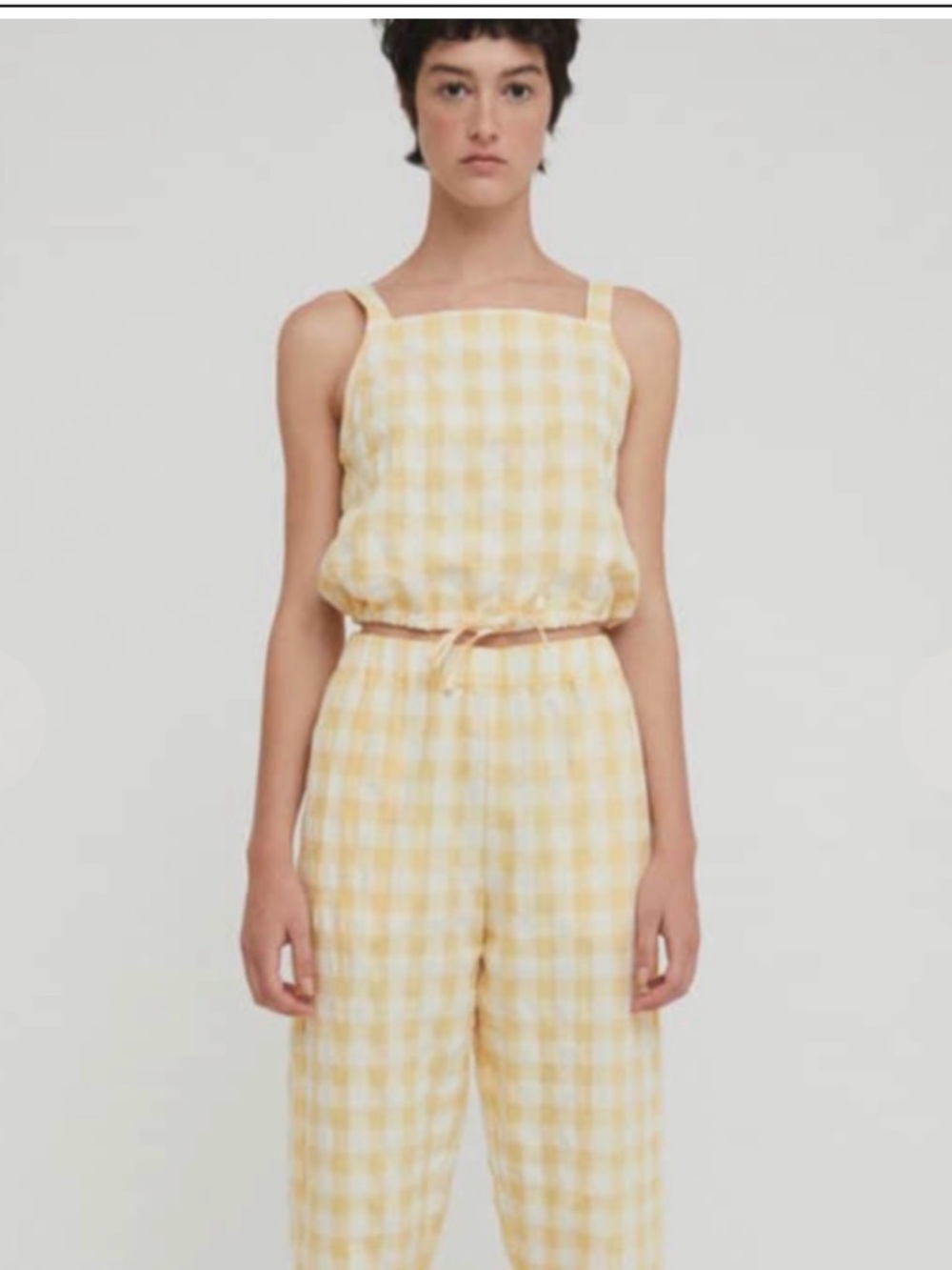Rita Row Lula Top yellow check Tie-Waist Cropped Tank cotton blend XS NEW